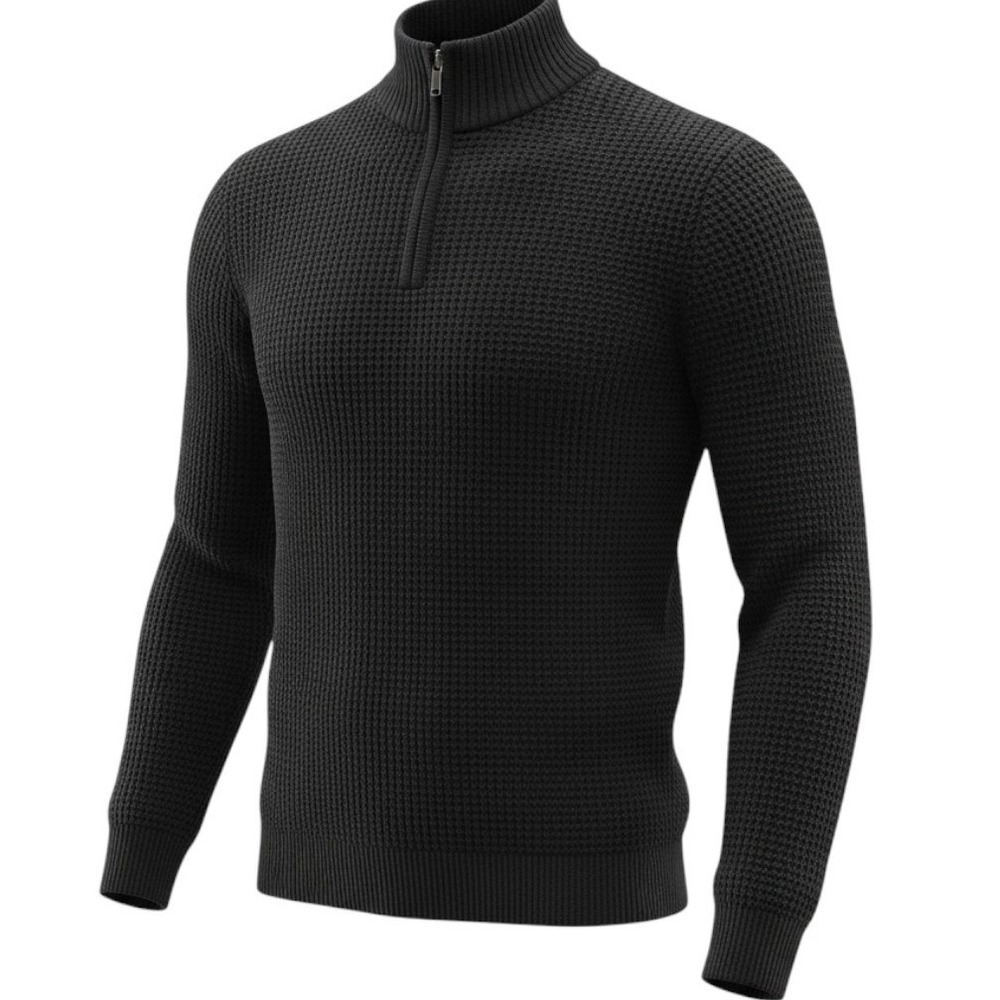 Aeropostale Mens Black Waffle Knit Quarter Zip Pullover Sweater Sz S Preppy